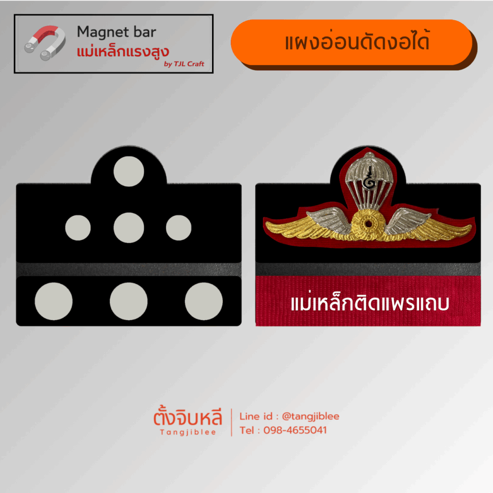 แผงแม่เหล็ก แบบแข็งบุนุ่ม ประดับเครื่องหมาย 2แถว (ปีกร่ม - แม่เหล็กติดแพรแถบ)