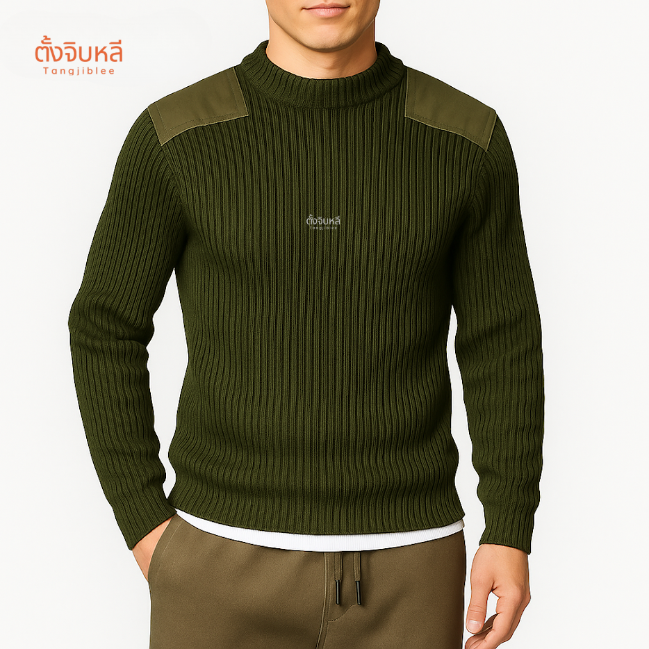 Alternative view of เสื้อไหมสเวตเตอร์ ไหมพรม สีเขียวทหาร สีดำ