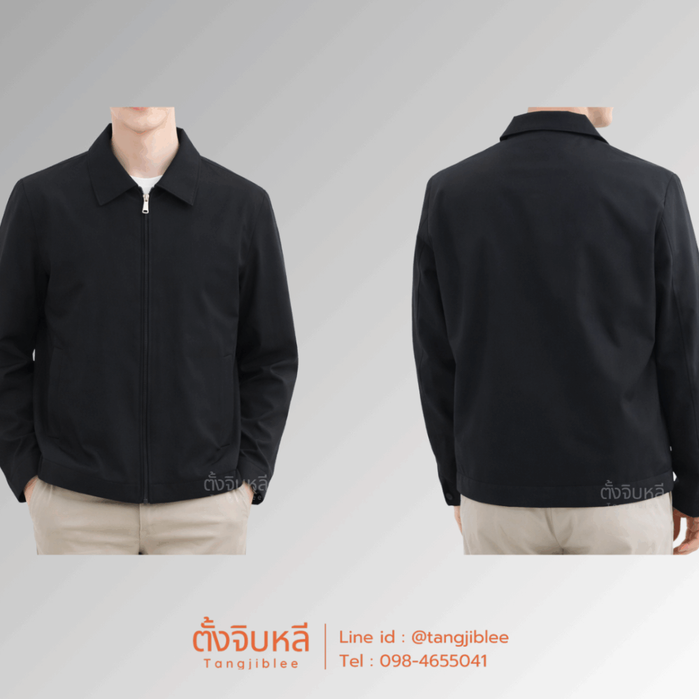 Alternative view of เสื้อสูทแจ็คเก็ตซิปคอปก ผ้าไมโคร สีดำ/สีกรมท่า